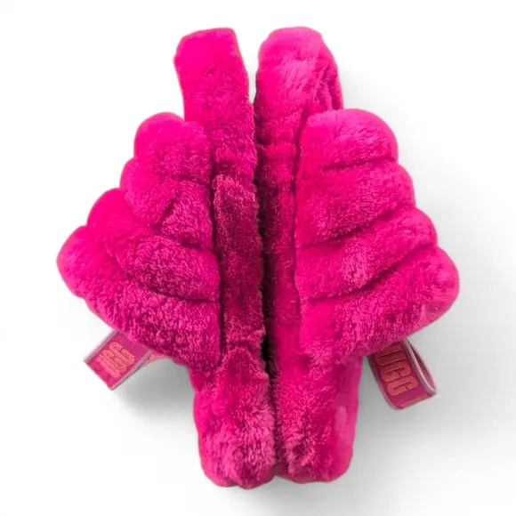 UGG Fluff Yeah Girls Rock Pink Slide Slipper Shearling Sandals Big Kids Sz 3