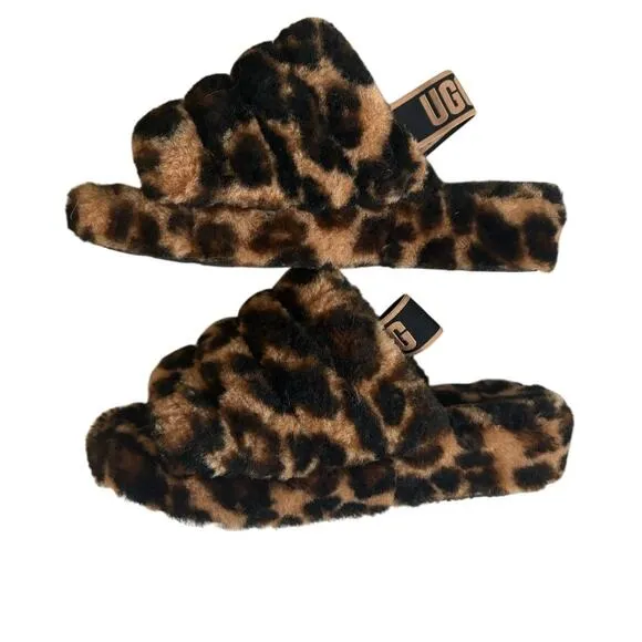 UGG Fluff Yeah Leopard Slides Size 7