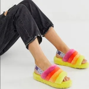 UGG Fluff Yeah Slide - UggPride Rainbow Yellow / US Women's 9