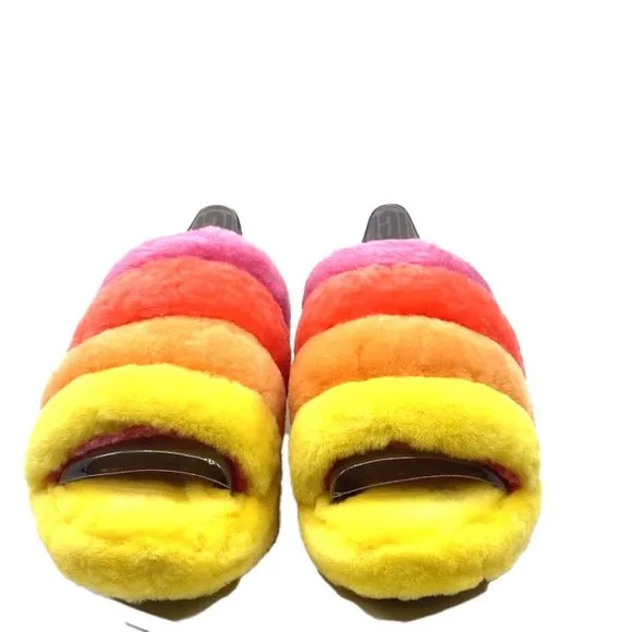UGG Fluff Yeah Slide - UggPride Rainbow Yellow / US Women's 9