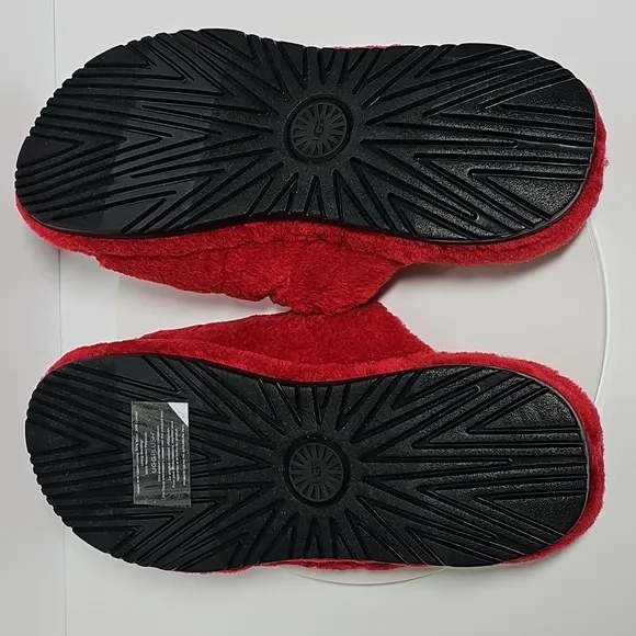 UGG Fluff You Slippers Slides Slip-On Plush Wool Sheepskin Samba Red 12