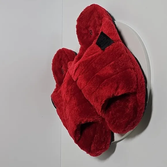 UGG Fluff You Slippers Slides Slip-On Plush Wool Sheepskin Samba Red 12