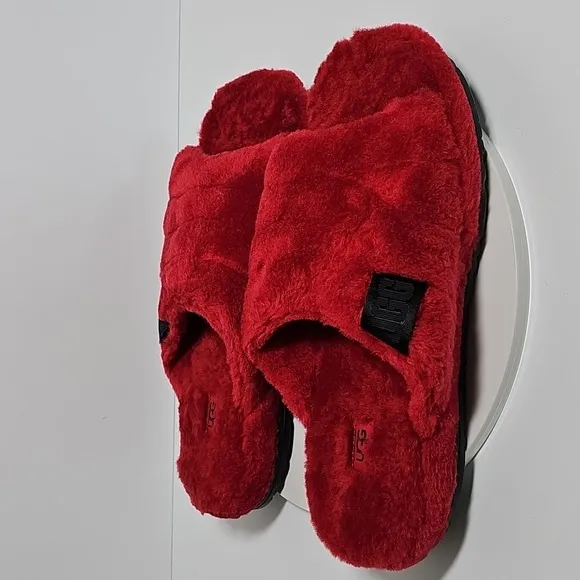 UGG Fluff You Slippers Slides Slip-On Plush Wool Sheepskin Samba Red 12