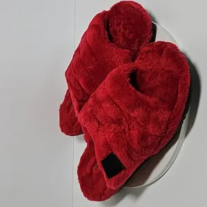 UGG Fluff You Slippers Slides Slip-On Plush Wool Sheepskin Samba Red 12