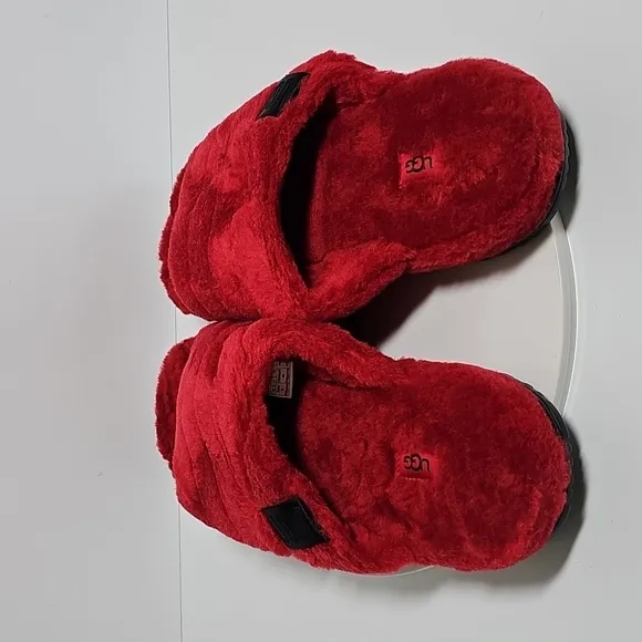 UGG Fluff You Slippers Slides Slip-On Plush Wool Sheepskin Samba Red 12