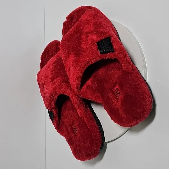 UGG Fluff You Slippers Slides Slip-On Plush Wool Sheepskin Samba Red 12