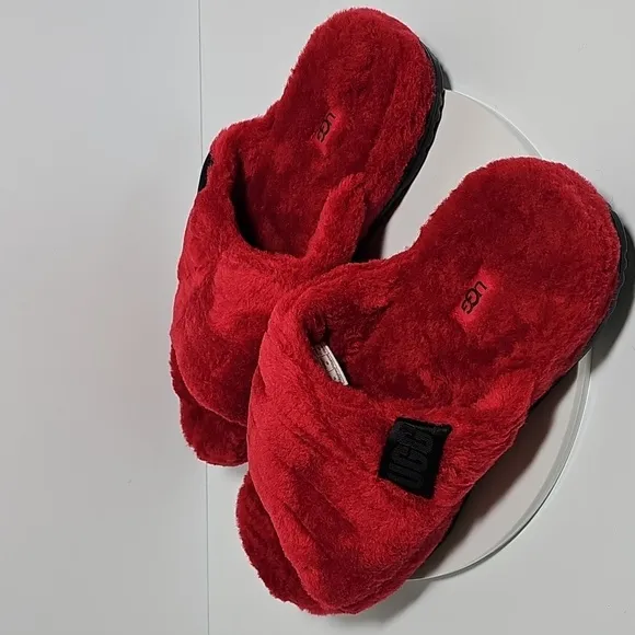 UGG Fluff You Slippers Slides Slip-On Plush Wool Sheepskin Samba Red 12