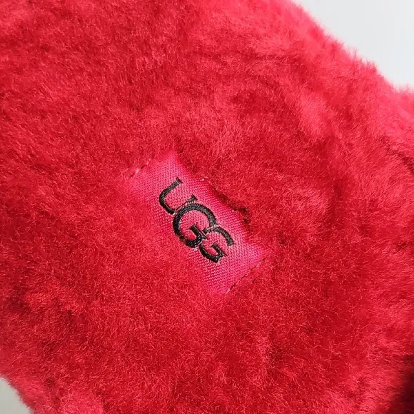 UGG Fluff You Slippers Slides Slip-On Plush Wool Sheepskin Samba Red 12
