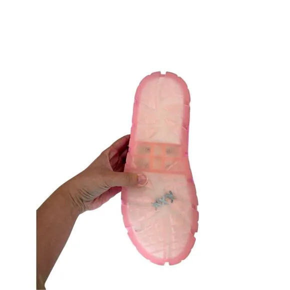 UGG Fluffita Womens Pink Clear Fluffy Platform Slides Slippers Sandals Size 10