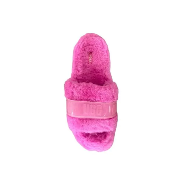 UGG Fluffita Womens Pink Clear Fluffy Platform Slides Slippers Sandals Size 10