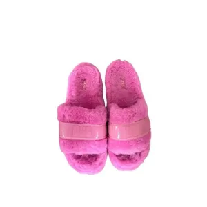 UGG Fluffita Womens Pink Clear Fluffy Platform Slides Slippers Sandals Size 10