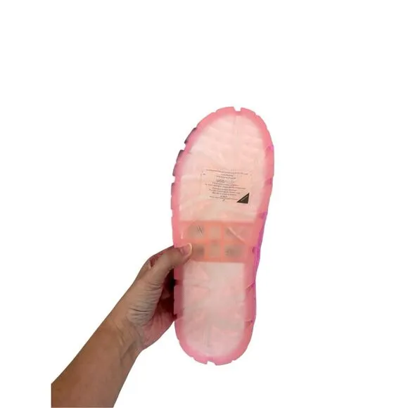 UGG Fluffita Womens Pink Clear Fluffy Platform Slides Slippers Sandals Size 10