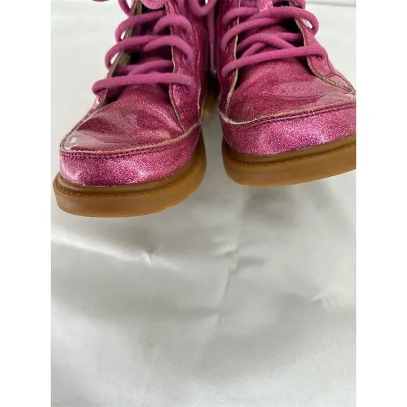 UGG Girls Robley Glitter Boot Pink Size 2 Fall Side Zip Lace-Up