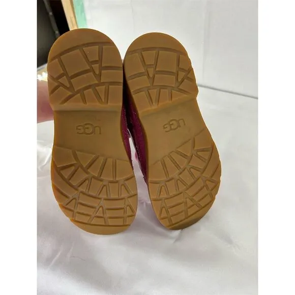 UGG Girls Robley Glitter Boot Pink Size 2 Fall Side Zip Lace-Up