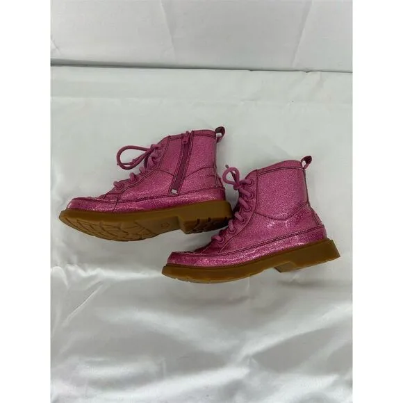 UGG Girls Robley Glitter Boot Pink Size 2 Fall Side Zip Lace-Up