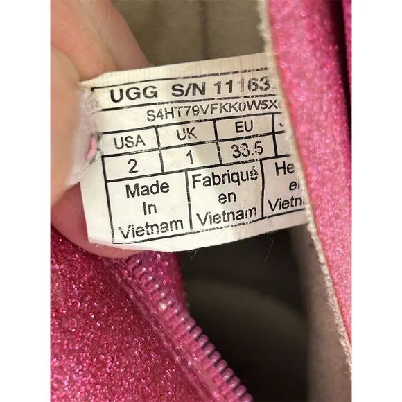 UGG Girls Robley Glitter Boot Pink Size 2 Fall Side Zip Lace-Up