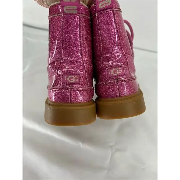 UGG Girls Robley Glitter Boot Pink Size 2 Fall Side Zip Lace-Up