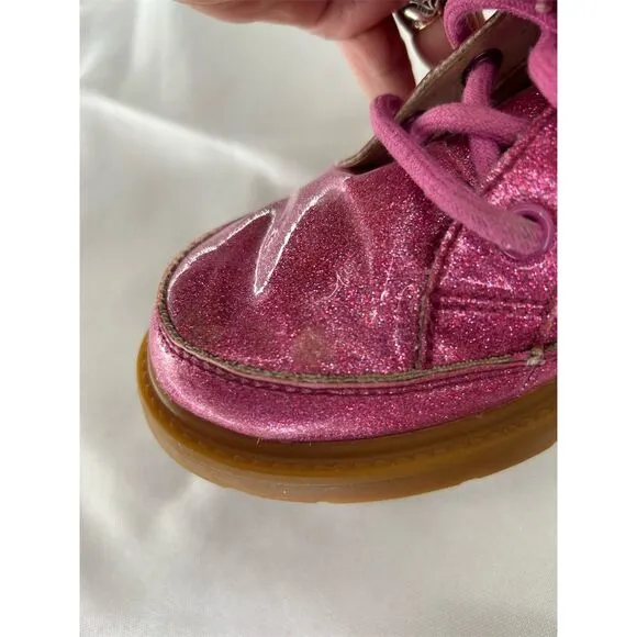 UGG Girls Robley Glitter Boot Pink Size 2 Fall Side Zip Lace-Up
