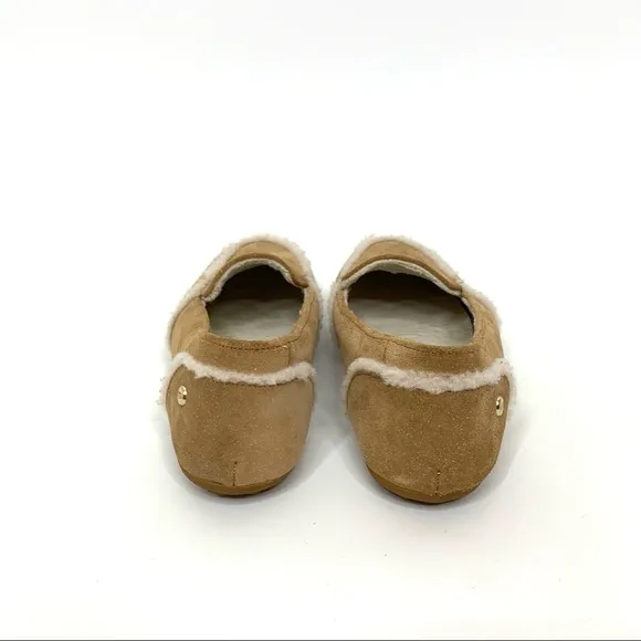 UGG Hailey Sparkle Tan Suede Sheepskin Lined Loafer With White Trim Big Girl 5