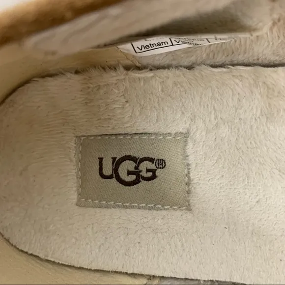 UGG Hailey Sparkle Tan Suede Sheepskin Lined Loafer With White Trim Big Girl 5