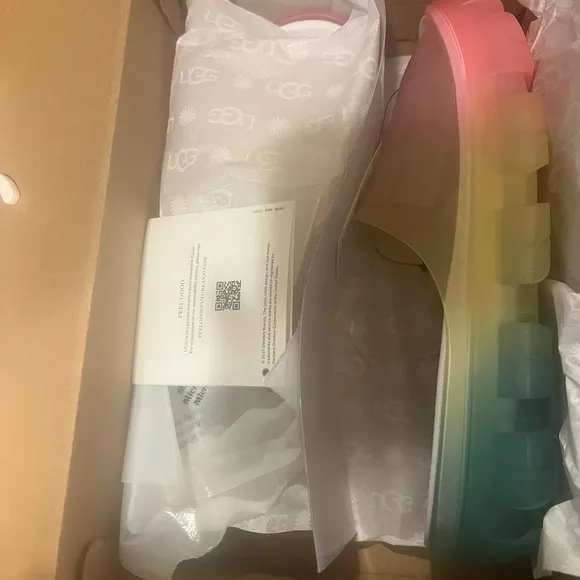 🆕UGG Jella Watercolors Clear Slide Shoes Slippers RAINBOW BLEND 🌈 NIB SZ 8 ❤️