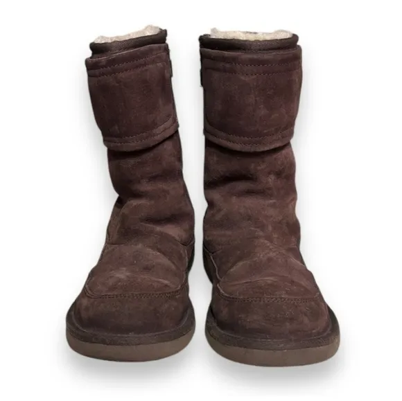 UGG “KENTT” Brown Suede &amp; Shearling Side Zip Boots