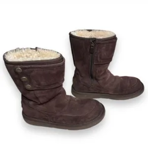UGG “KENTT” Brown Suede &amp; Shearling Side Zip Boots