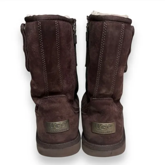 UGG “KENTT” Brown Suede &amp; Shearling Side Zip Boots