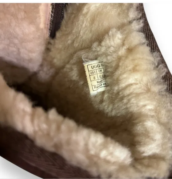 UGG “KENTT” Brown Suede &amp; Shearling Side Zip Boots