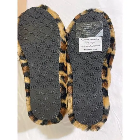 UGG Kid's Fluff Yeah Leopard Slides Natural Child Size 4 New in Box