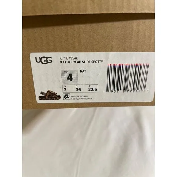 UGG Kid's Fluff Yeah Leopard Slides Natural Child Size 4 New in Box