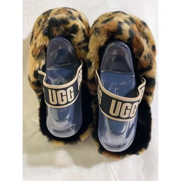 UGG Kid's Fluff Yeah Leopard Slides Natural Child Size 4 New in Box