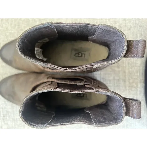 Ugg Krewe Ankle Boots Size 8 Chocolate Brown Leather Moto Harness Chelsea Bootie