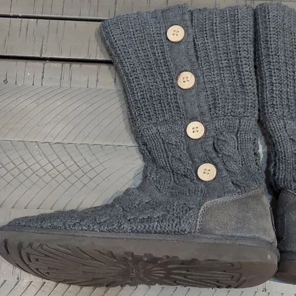 UGG Leland Charcoal Cable Knit Sweater Boots Sz 9