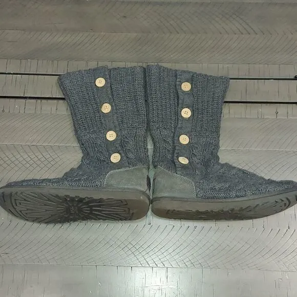 UGG Leland Charcoal Cable Knit Sweater Boots Sz 9