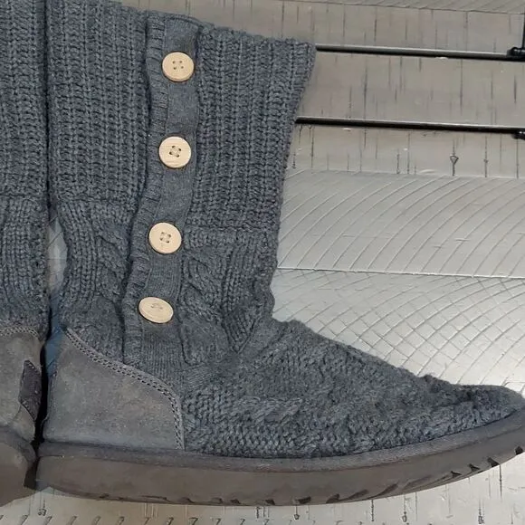 UGG Leland Charcoal Cable Knit Sweater Boots Sz 9