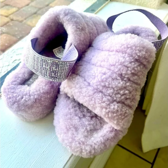 Ugg lilac Fluff Yeah slide glitter platform sequin Ugg logo strapped slippers 6