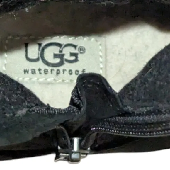 UGG Lorna Boots Wool Fur Lined Side Zip Up Leather Black Size 6.5