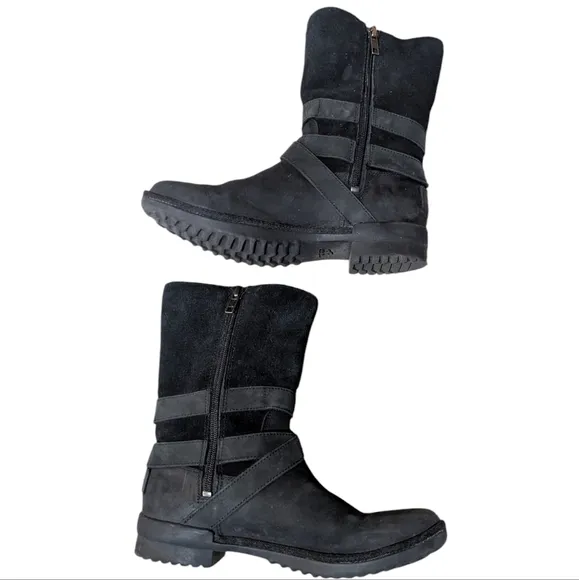 UGG Lorna Boots Wool Fur Lined Side Zip Up Leather Black Size 6.5