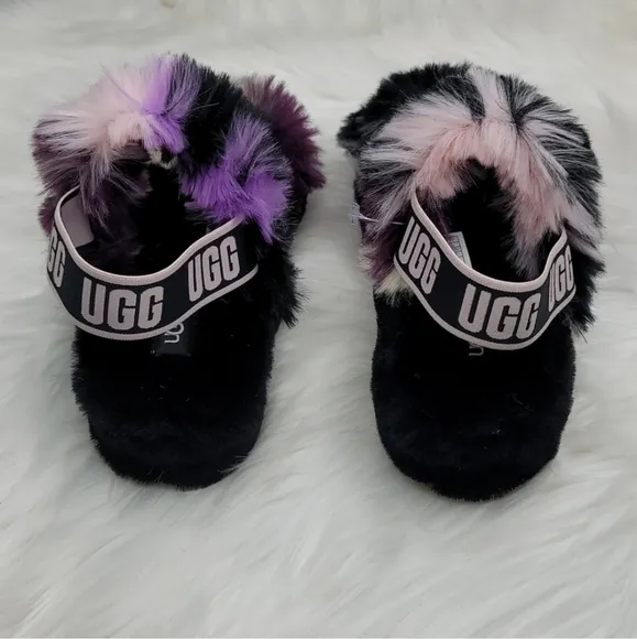 UGG OH YEAH TIE DYE MAGNOLIA SLIDE SLIPPER FUZZY BLACK PURPLE PINK CREAM