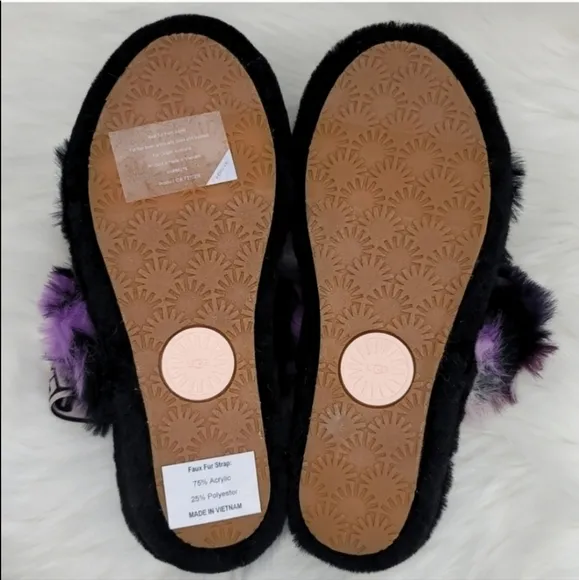 UGG OH YEAH TIE DYE MAGNOLIA SLIDE SLIPPER FUZZY BLACK PURPLE PINK CREAM