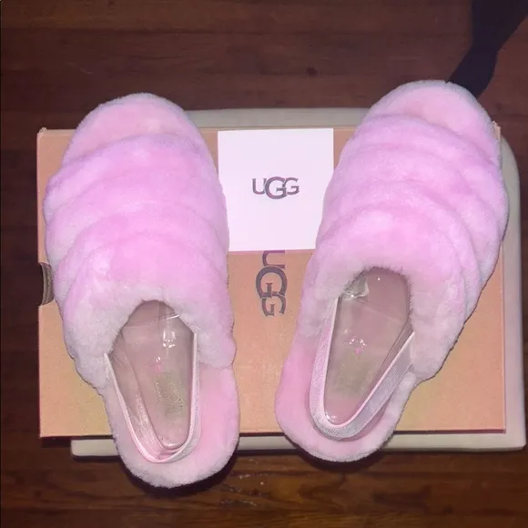 UGG Pink Fluffy Slipper Slides