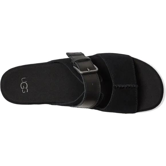 Ugg Shoes Aubrey Black Leather Platform Slide Sandals