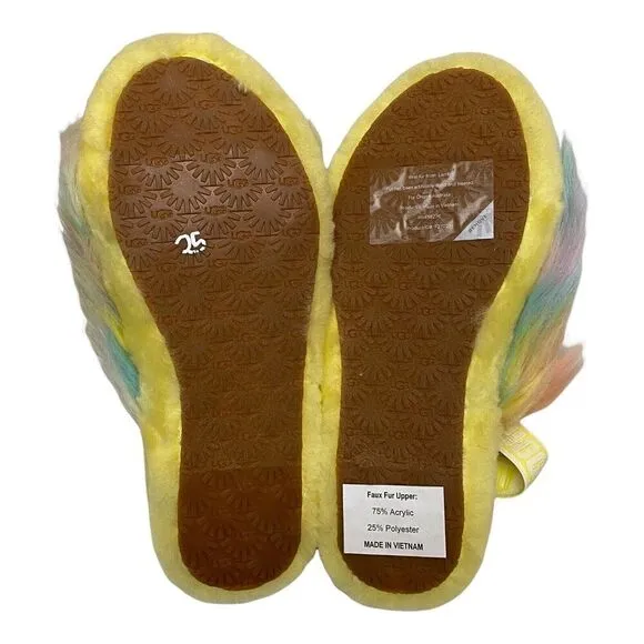 UGG Slippers Girls 4 Yellow Slides Fluff Yeah Tie Dye Lemonade 1120033K Comfy