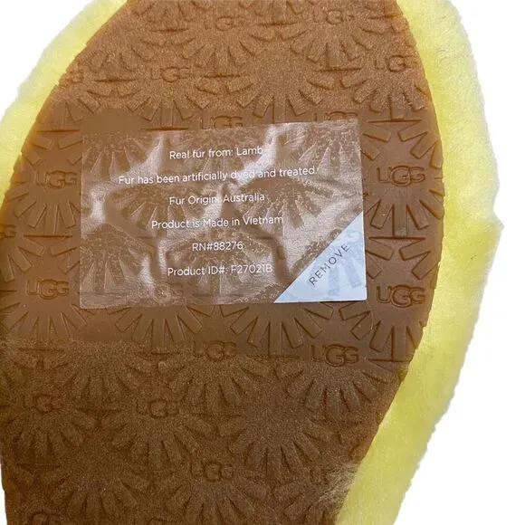 UGG Slippers Girls 4 Yellow Slides Fluff Yeah Tie Dye Lemonade 1120033K Comfy