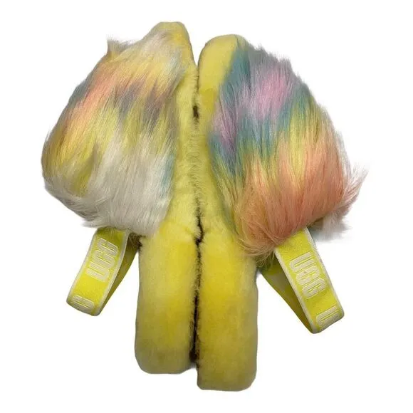 UGG Slippers Girls 4 Yellow Slides Fluff Yeah Tie Dye Lemonade 1120033K Comfy