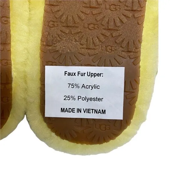UGG Slippers Girls 4 Yellow Slides Fluff Yeah Tie Dye Lemonade 1120033K Comfy