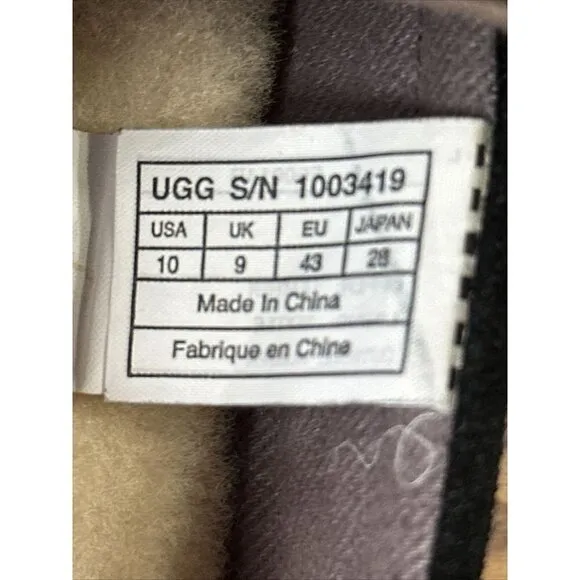 UGG Slippers Mens 10 Shearling Slip On Flats Black Suede Sheepskin