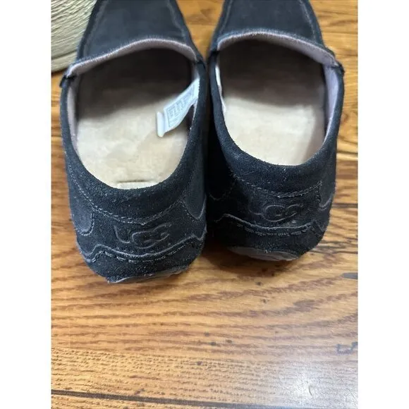 UGG Slippers Mens 10 Shearling Slip On Flats Black Suede Sheepskin