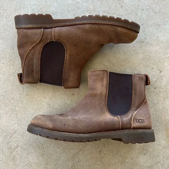 UGG Suede Brown Leather Chelsea Boots Kids Size 3